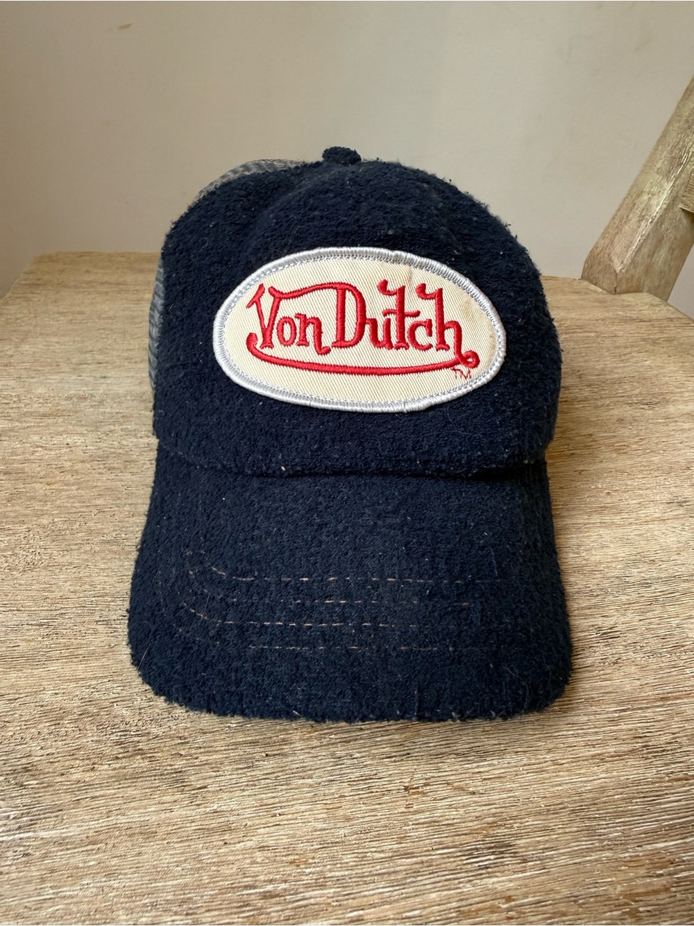 Y2K Von Dutch Fuzzy Blue Trucker Hat Mesh Snapback Vintage